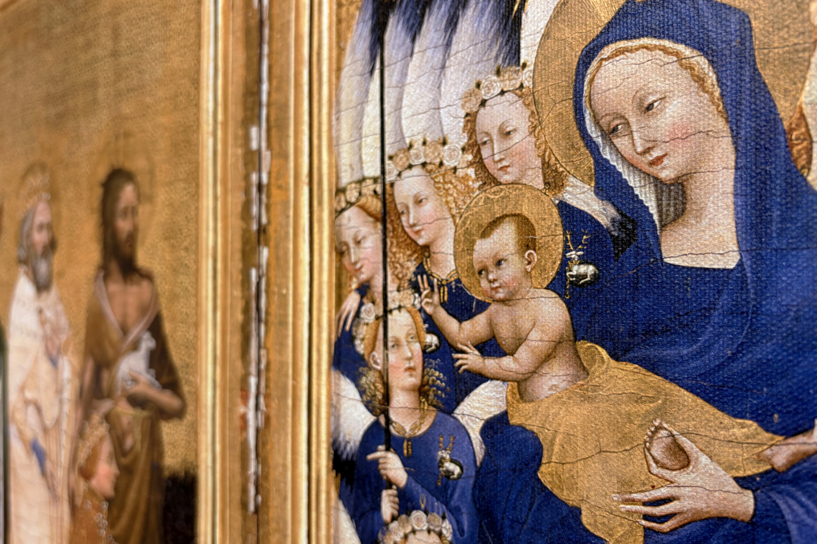 Richard II presentert for jomfruen og barnet av hans skytshelgen Johannes døperen og de hellige Edward og Edmund, ca. 1395-99 (eggtempera på eik) - Master of the Wilton Diptych