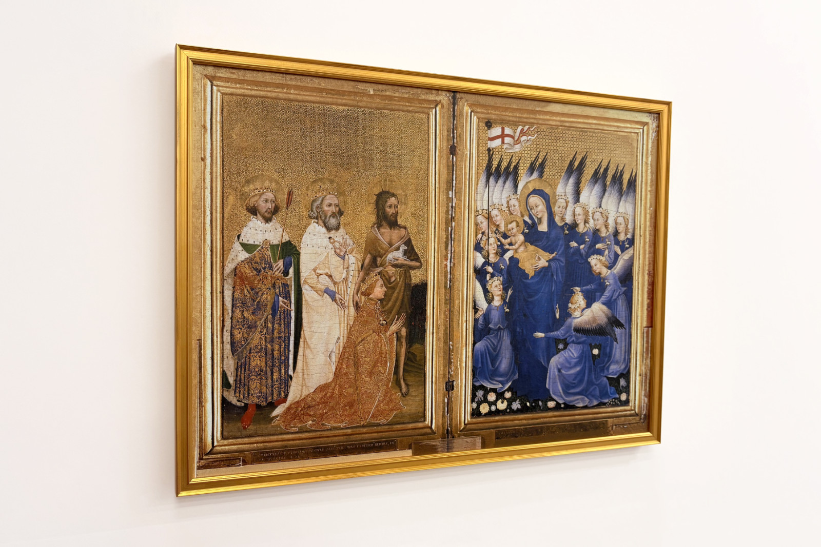 Richard II presentert for jomfruen og barnet av hans skytshelgen Johannes døperen og de hellige Edward og Edmund, ca. 1395-99 (eggtempera på eik) - Master of the Wilton Diptych
