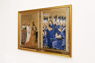 Richard II presentert for jomfruen og barnet av hans skytshelgen Johannes døperen og de hellige Edward og Edmund, ca. 1395-99 (eggtempera på eik) - Master of the Wilton Diptych