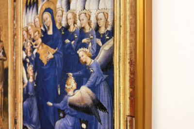 Richard II presentert for jomfruen og barnet av hans skytshelgen Johannes døperen og de hellige Edward og Edmund, ca. 1395-99 (eggtempera på eik) - Master of the Wilton Diptych