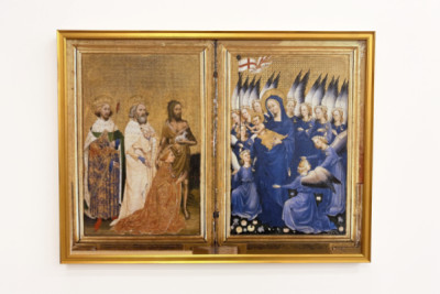 Richard II presentert for jomfruen og barnet av hans skytshelgen Johannes døperen og de hellige Edward og Edmund, ca. 1395-99 (eggtempera på eik) - Master of the Wilton Diptych