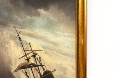 Et skip på åpent hav tatt av en vindbyge, kjent som «Vindkastet» - Willem van de Velde (II)