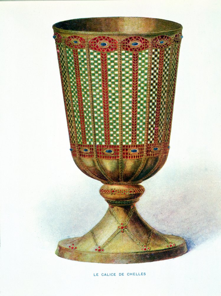 The Chalice of Chelles, illustrasjon fra Dictionnaire darcheologie chretienne et de liturgie av Henri Leclerq og Fernand Cabrol, tidlig på 1900-tallet av A. du Saussay