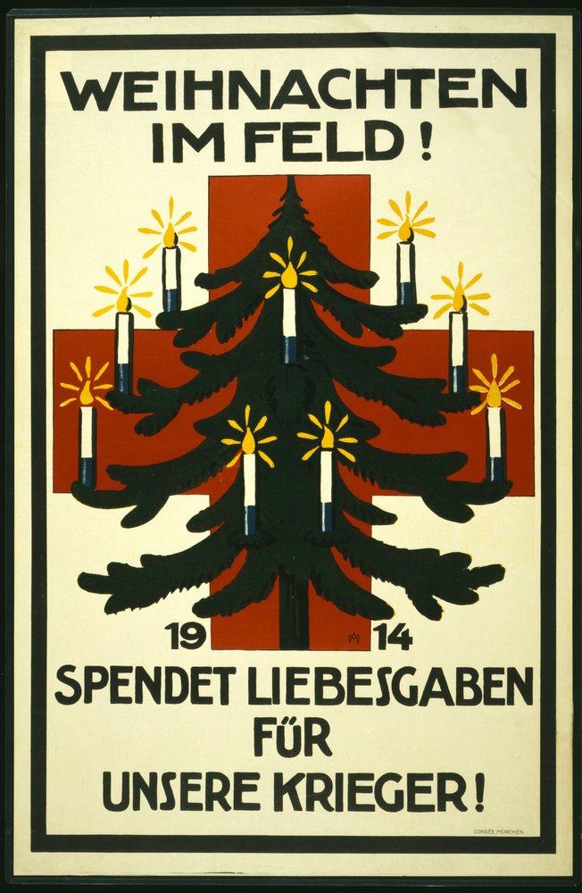 Julekampanje av det tyske Røde Kors som ber om pakker til tropper i frontlinjen, pub. München av Adolf Munzer