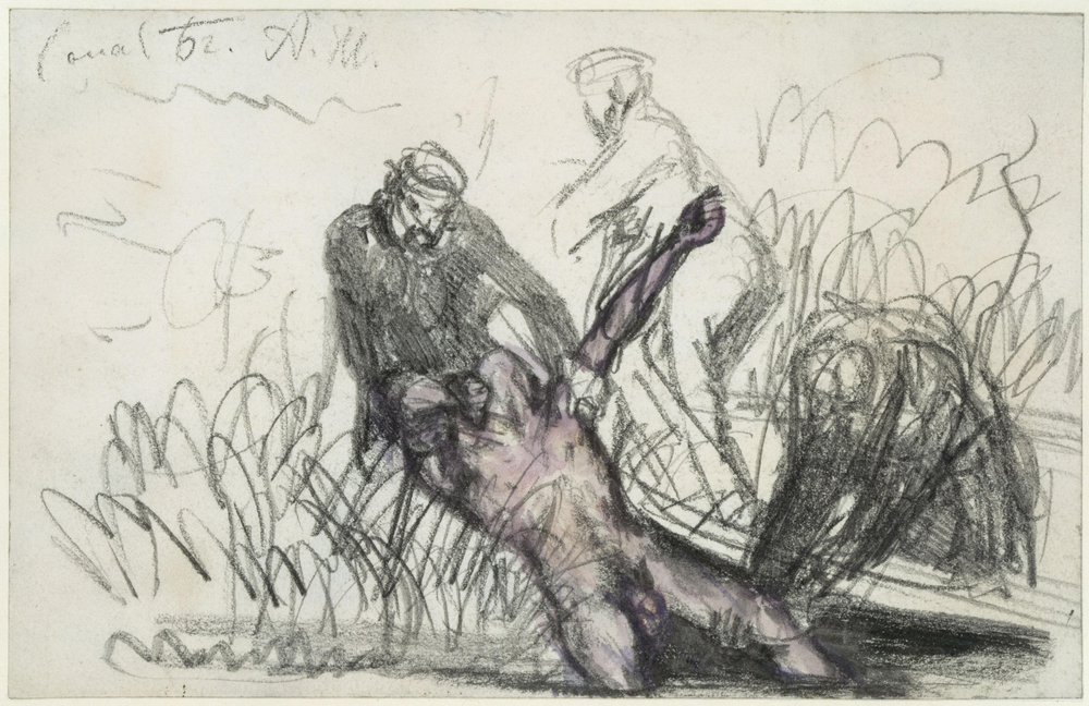 Berging av et mannlig lik fra Landwehrkanalen (c) av Adolph Menzel