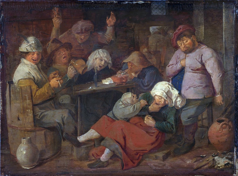 Fattige folk drikker på en taverna av Adriaen Brouwer