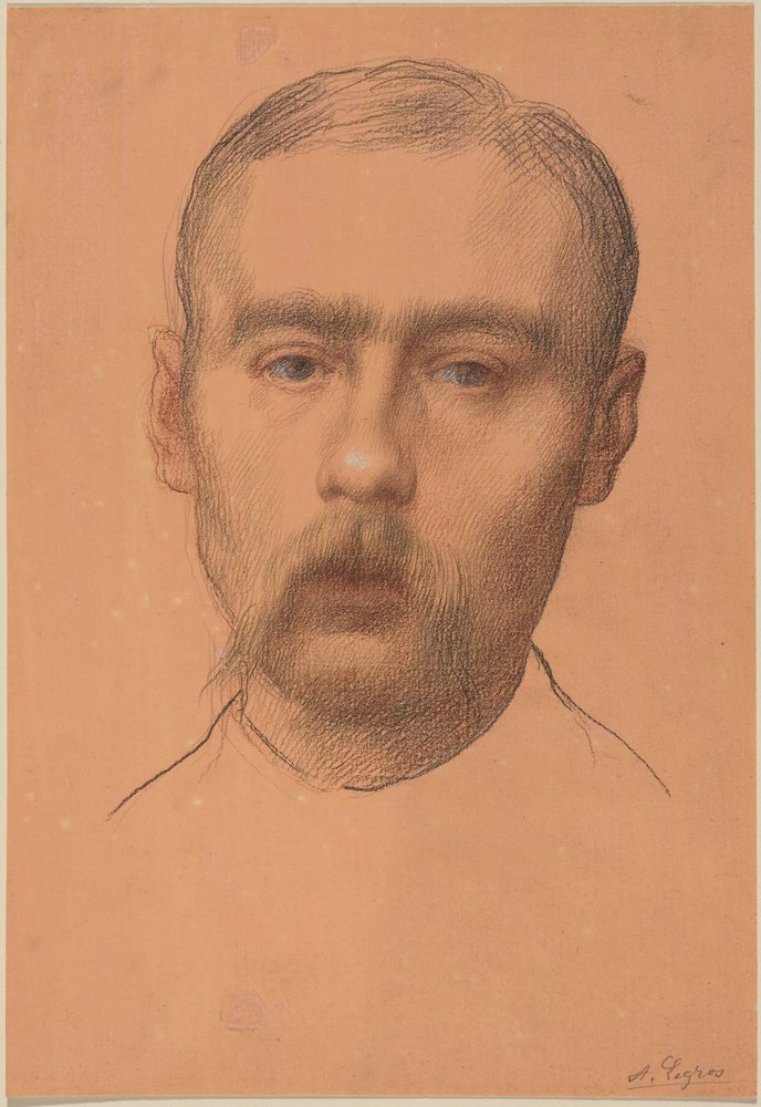 Hodet av en mann  (Mulig portrett av professor E.D. Adams) av Alphonse Legros