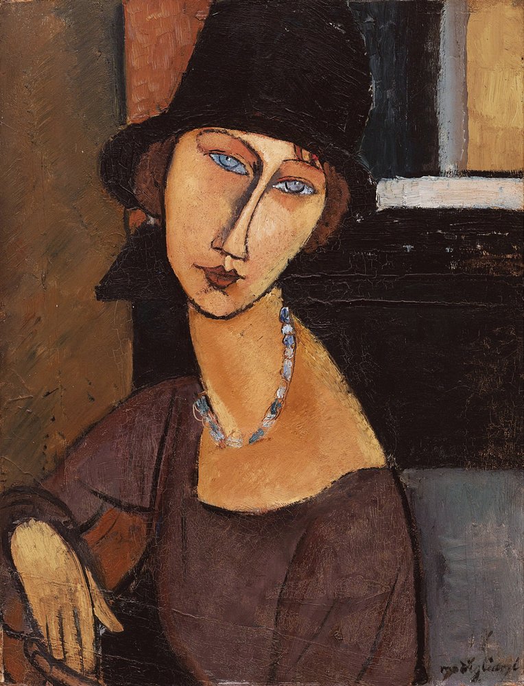 Jeanne Hébuterne med hatt, 1917 av Amedeo Modigliani