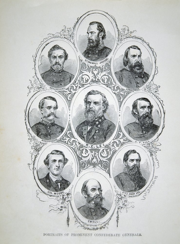 Ni portretter av fremtredende generaler fra den konfødererte hæren (litho) av American School