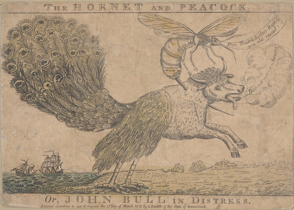 Horneten og påfuglen, eller John Bull i nød av Amos Doolittle