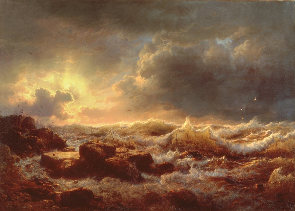 Oppklaring - Sicilias kyst, 1847 av Andreas Achenbach