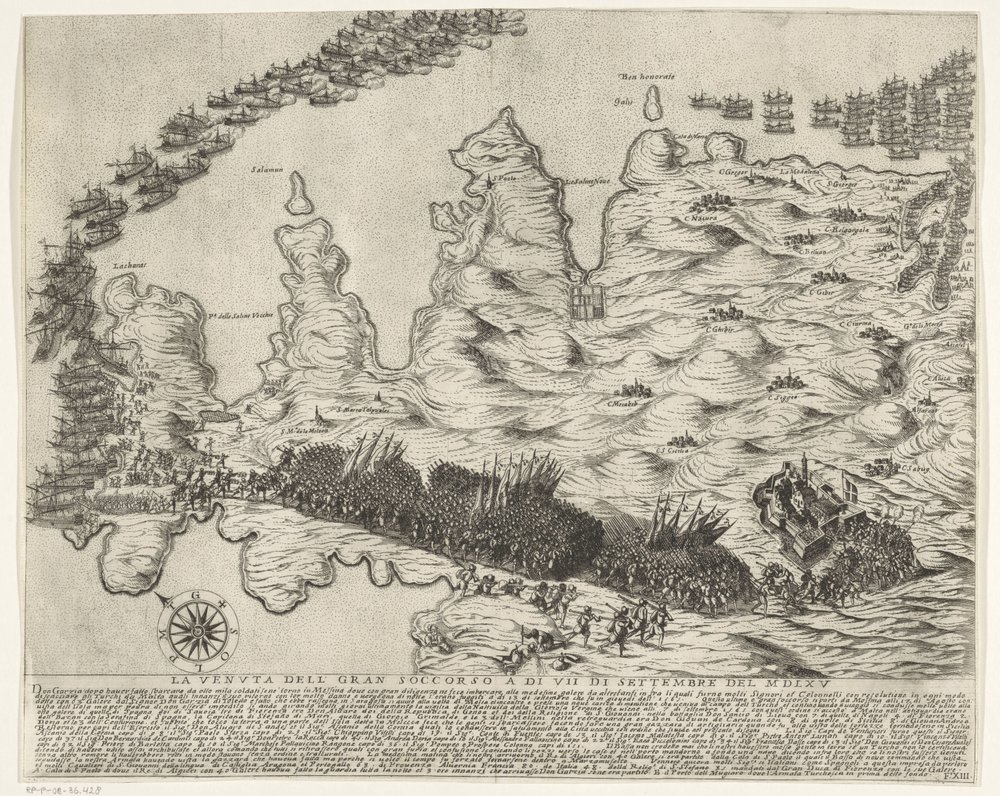 Ankomst av hjelpetroppene til Malta La veduta della gran soccorso a di VII di settembre del MDLXV (tittel på objekt) The Siege of Malta (serietittel) av Antonio Francesco Lucini