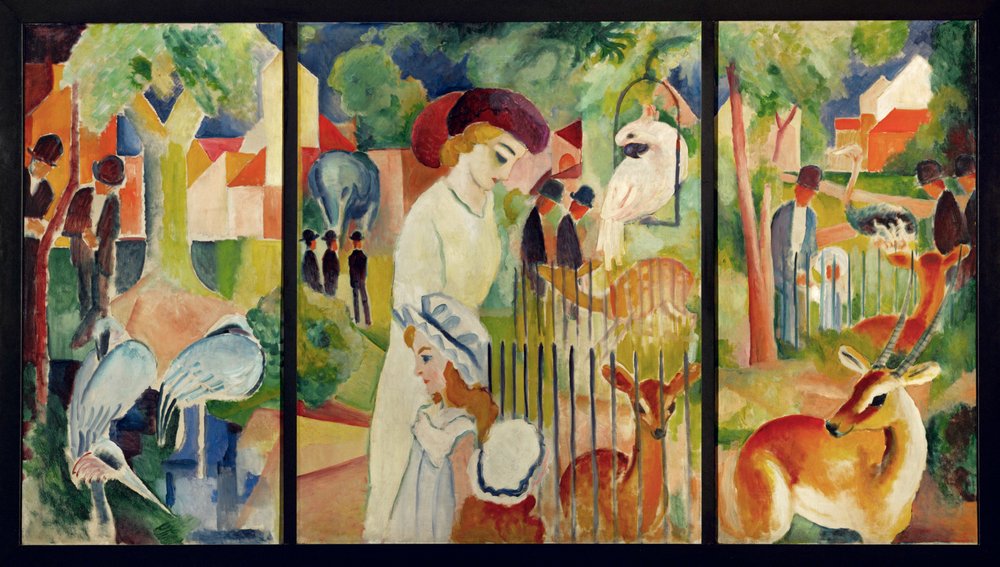 Stor dyrehage … (olje på lerret) av August Macke