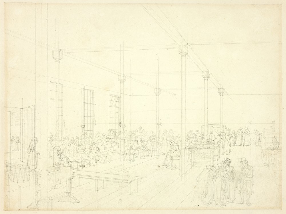 Studie for arbeidshuset, St. James#39; menighet, fra Microcosm of London av Augustus Charles Pugin