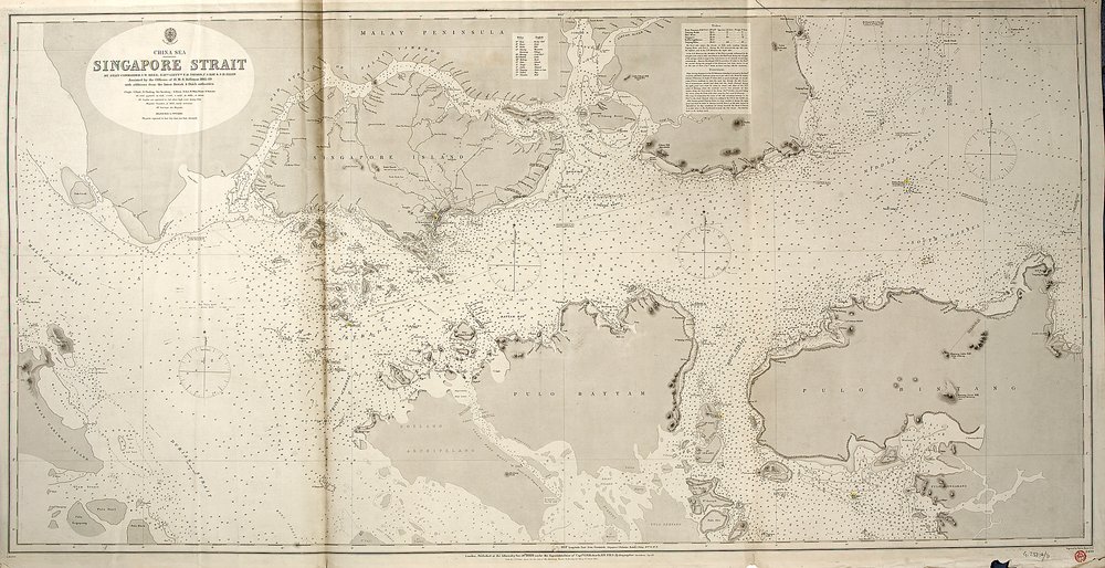Kinahavet SINGAPORE-STREDET Av stabskommandør JW Reed, navigasjonsløytnant TH Tizard... Assistert av offiserene på HMS Rifleman 1865–69 av British School