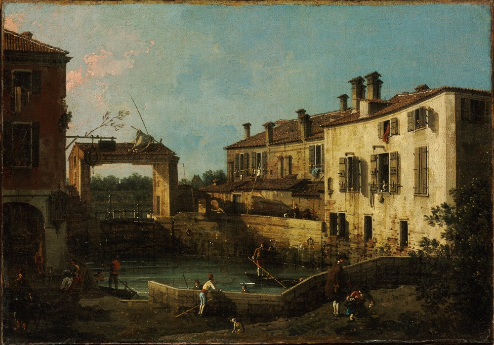 Sluse nær Dolo av Canaletto