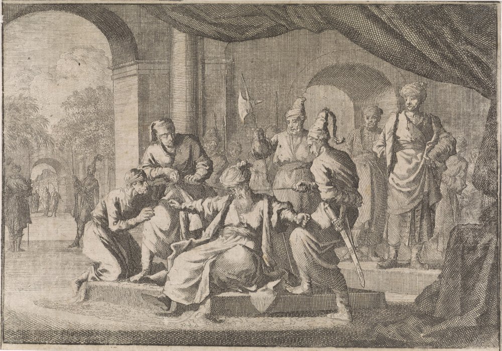 Mustafa, nevø av sultan Murat IV, blir kvalt på hans kommando, 1639 av Caspar Luyken (attributed to)