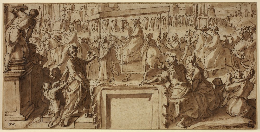 Saint Charles Borromeo Entering the Town of Pavia: Design for a Wall Decoration av Cesare Nebbia