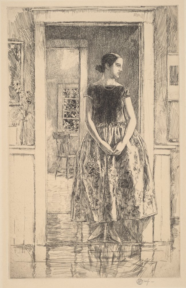 Jente i en moderne kjole av Childe Hassam
