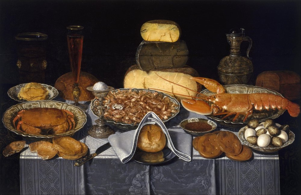 Stilleben med krabbe, reker og hummer av Clara Peeters