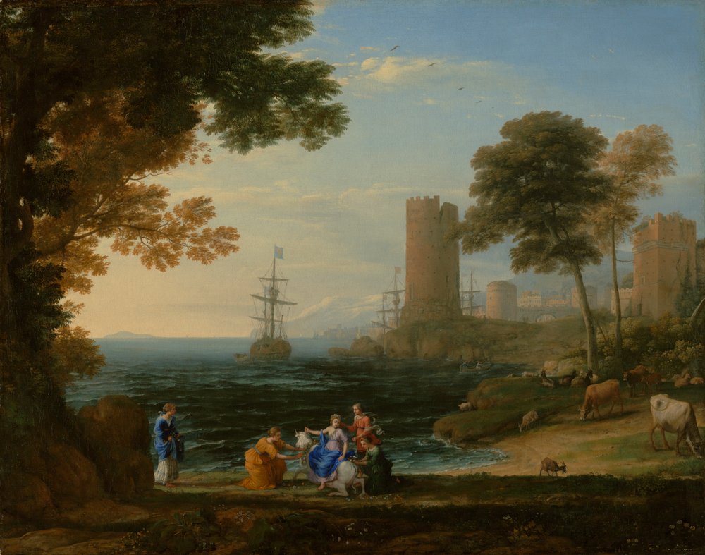 Kystutsikt med bortføringen av Europa, ca. 1645 (olje på lerret) av Claude Lorrain