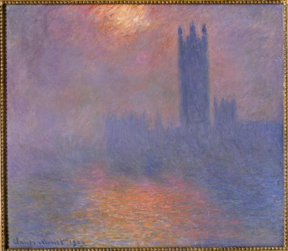 London, Parlamentet, solgløtt i tåken av Claude Monet
