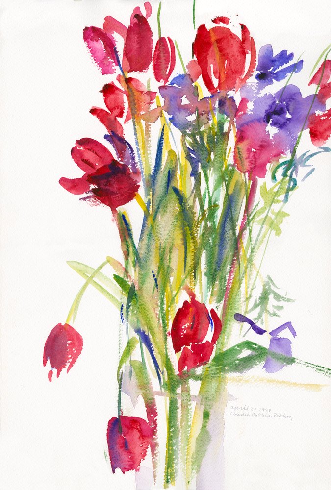 Tulipaner, 1999, (akvarell på papir) av Claudia Hutchins-Puechavy