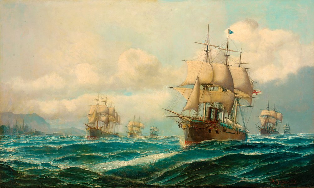 Viseadmiral Phipps Hornbys skvadron damper gjennom Dardanellene på vei til Konstantinopel, februar 1878 av David James