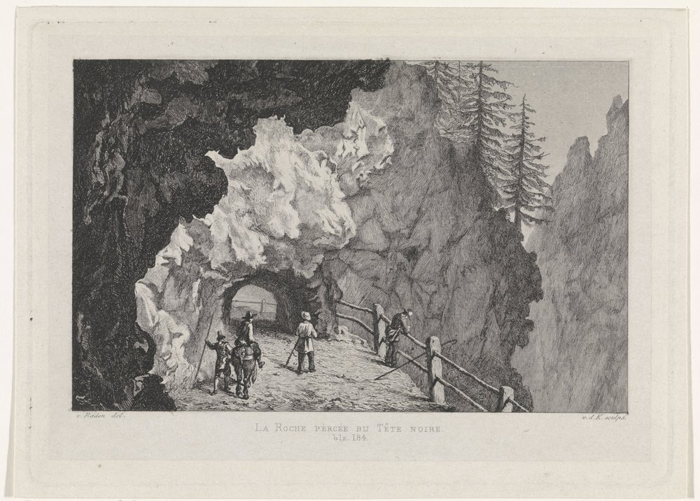 Passasje i steinene La Roche percée på Tête Noire (tittel på objekt) av David van der Kellen