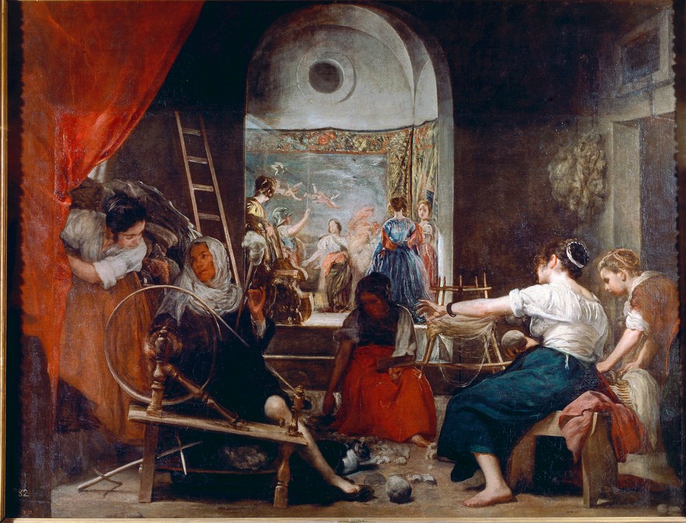 Spinnerne eller Fortellingen om Arachne, ca. 1653 av Diego Velázquez