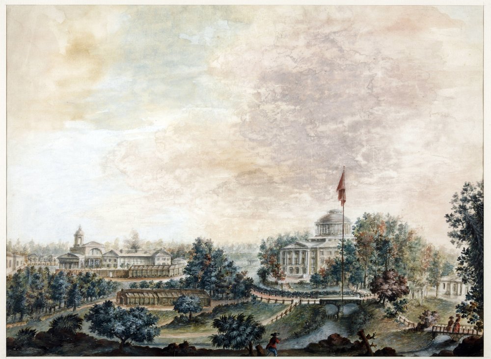 Palais de Pavlosk (1782-1786) - Pavlovsk-palasset - Domenico Felice Lamoni (1745-1830). Akvarell og hvit farge på papir, etter 1786. State Museum of the History of Saint Petersburg av Domenico Felice Lamoni