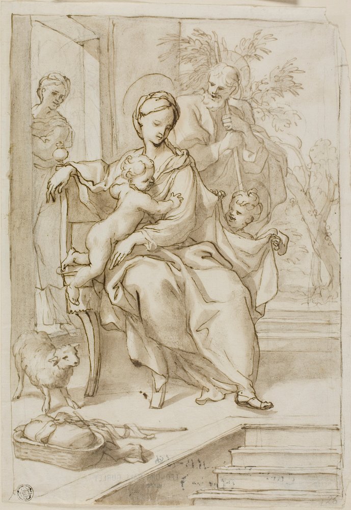 Hellig familie med Saint Anne og spedbarnet Saint John the Baptist av Domenico Piola