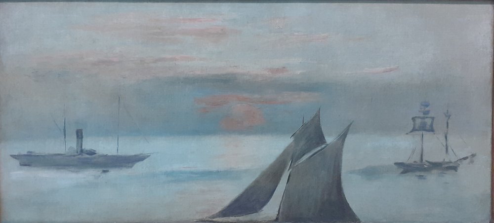 Båter på sjøen, solnedgang av Édouard Manet