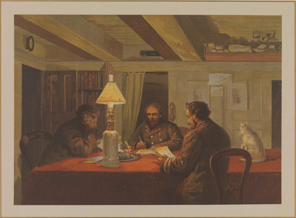 Polarskisser: Vinterkvarteret inne i HMS #39;Alert#39; (1856) - salen av Edward Lawton Moss