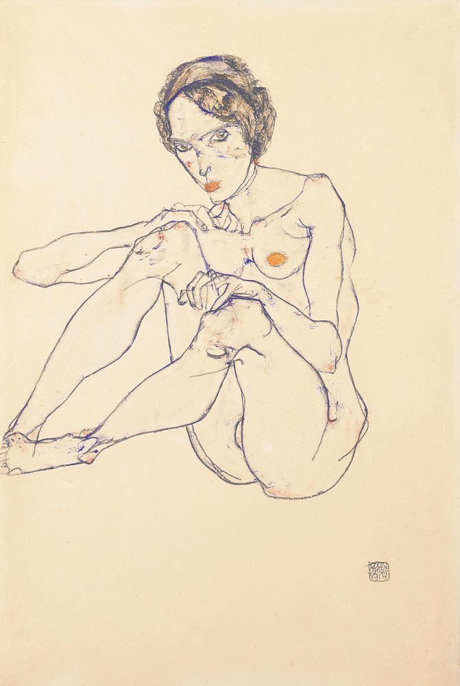 Sittende kvinnelig naken, 1914 av Egon Schiele