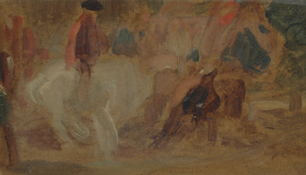 Man on a White Horse tidligere tilskrevet JMW Turner (1775-1851) og også tilskrevet Peter de Wint (1784-1849) (olje på papir) av English School