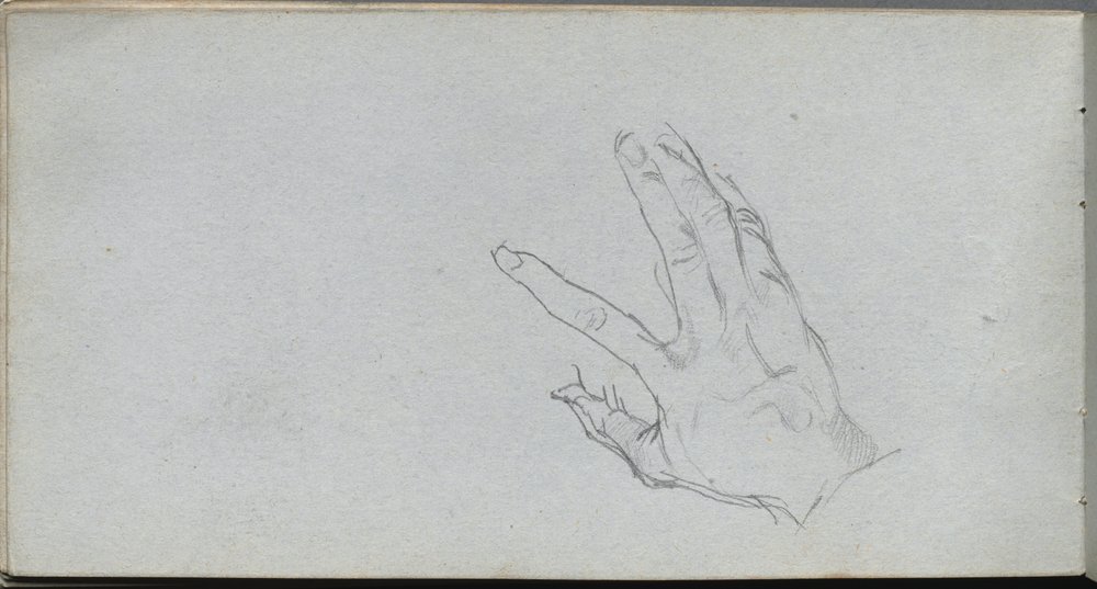 Skissebok, side 68: Studie av en hånd. av Jean-Louis Ernest Meissonier
