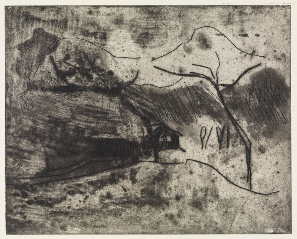 Hus under trær i snøen / Strand, vind, båter av Ernst Ludwig Kirchner
