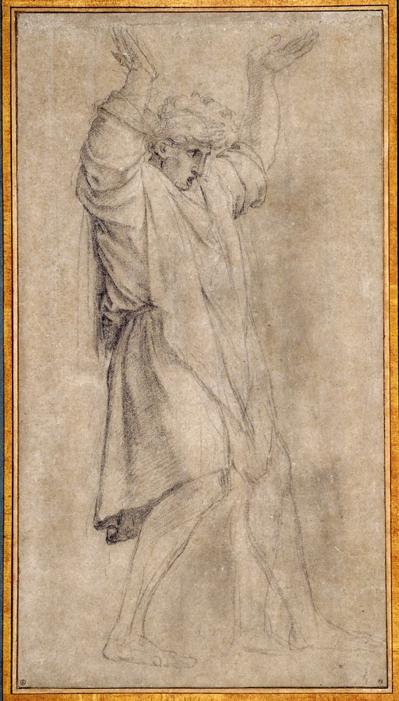 Studie for Marcus Curtius, legendarisk skikkelse fra det gamle Roma av Eustache Le Sueur