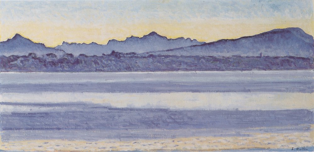 Genfersjøen med Mont-Blanc i morgenlyset av Ferdinand Hodler