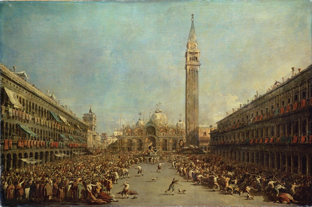 Fordelingen av denarier til de fattige i San Marco, Venezia av Francesco Guardi