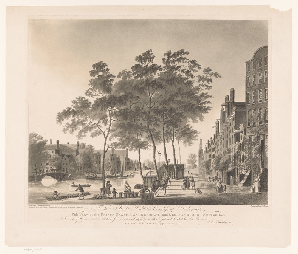 Utsikt over Prinsengracht og Westerkerk i Amsterdam Utsikt over Prince graft-Lanuor Graft- og Wester Church-Amsterdam (tittel på objekt) av Francis Jukes
