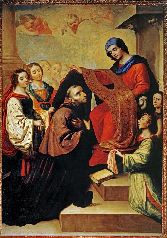 Jomfru Marias nedstigning for å belønne forfatterskapet til den hellige Ildefonso av Toledo … (maleri på lerret) av Francisco de Zurbaran