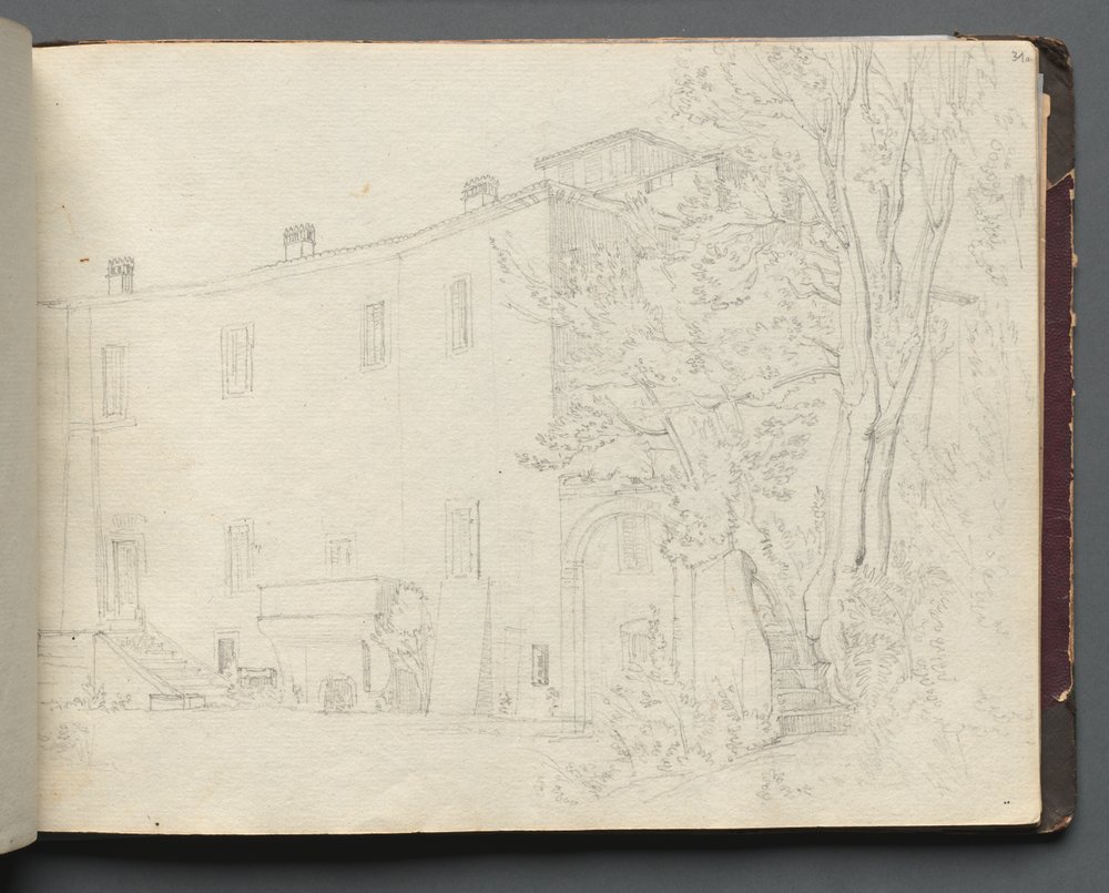 Album med utsikt over Roma og omegn, landskapsstudier, side 31a: Roman Architectural Study av Franz Johann Heinrich Nadorp