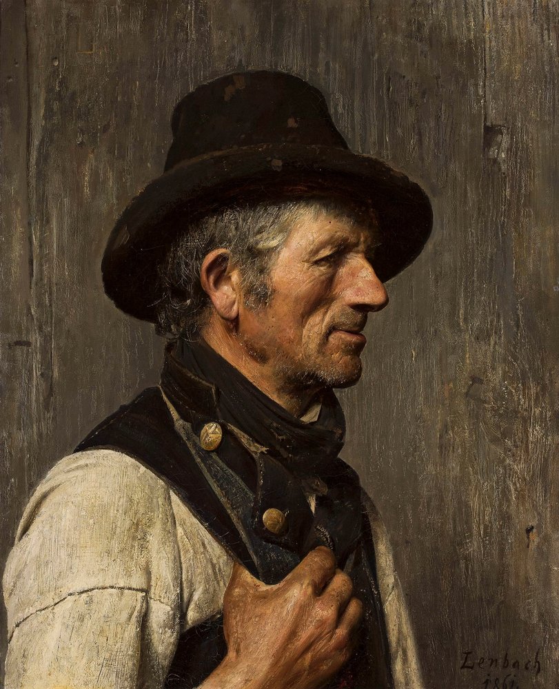 Portrett av en bonde med hatt – Fisker av Franz von Lenbach