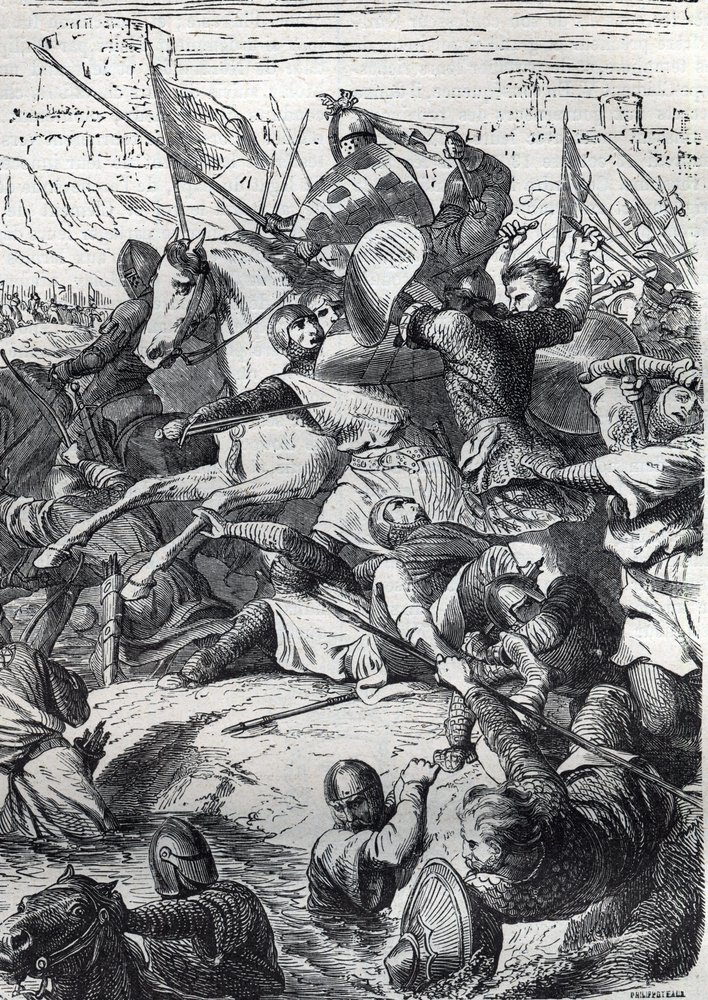 The Battle of Kortrijk (Battle of Golden Spurs) between the King of France and the Flemish Communal Militia on July 11 av French School