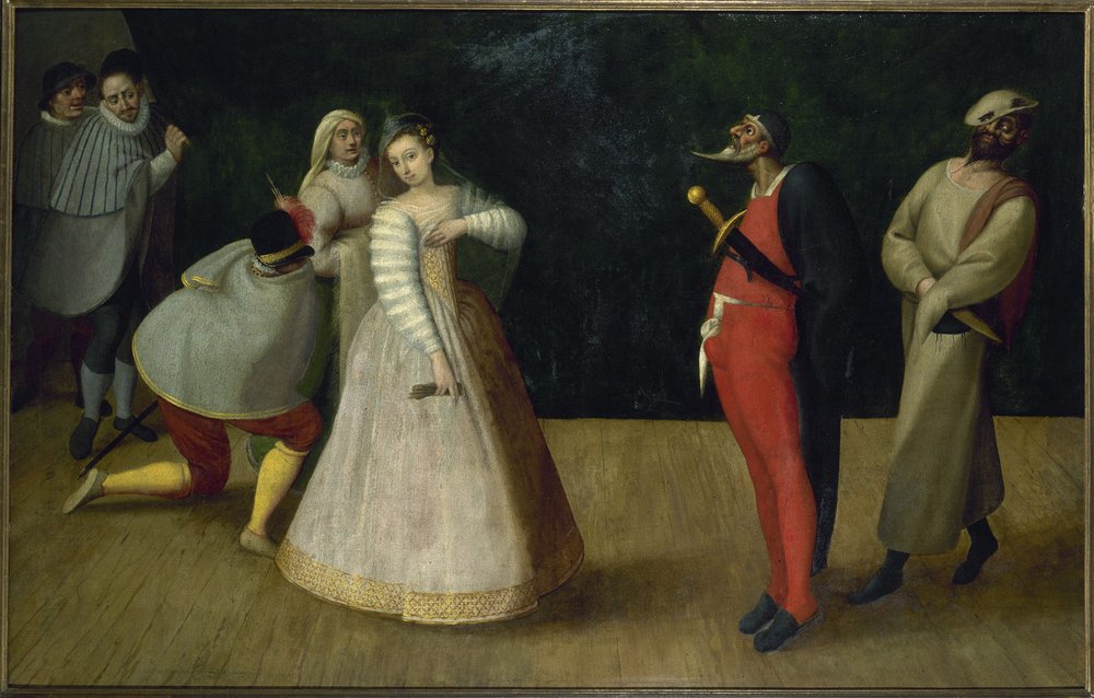 Gruppe av italienske komikere (the Gelosi), ca 1580 (olje) av French School