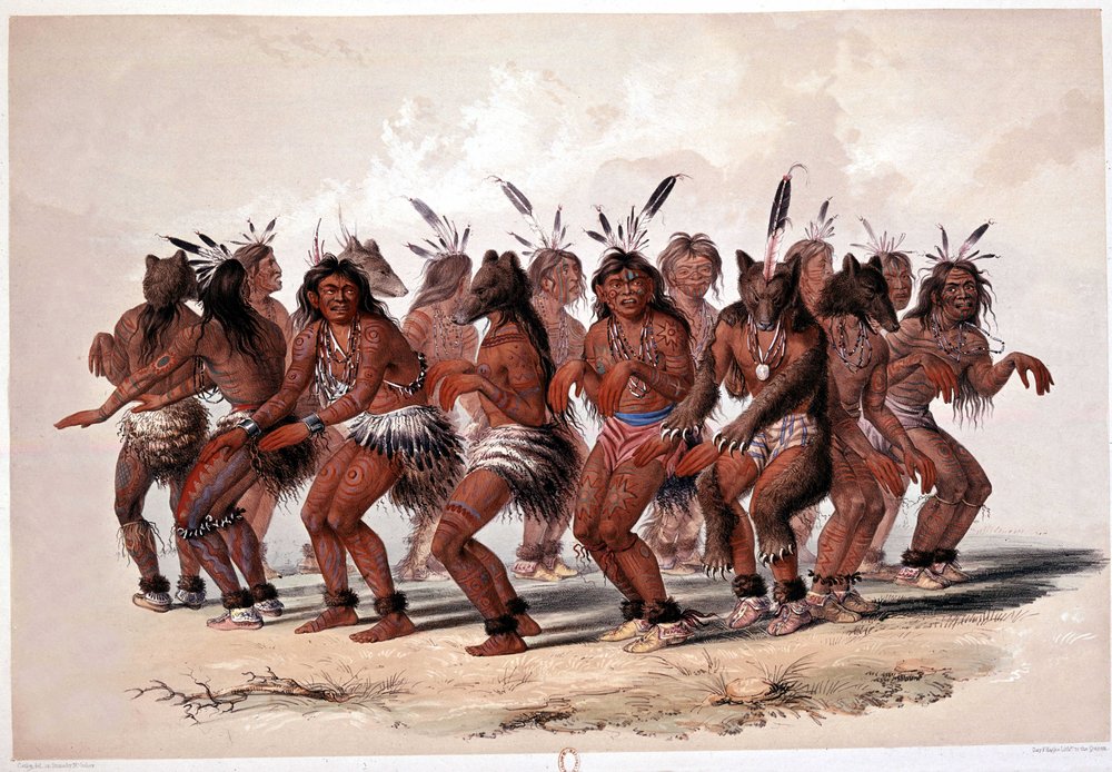 Indian Bear Dance - Litografi av Georges Catlin av George Catlin