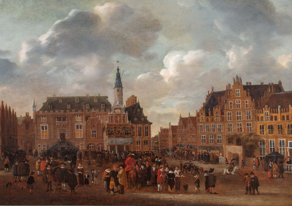 Kunngjøringen av fredsavtalen i Münster i 1648 fra balkongen til rådhuset i Haarlem av Gillis Rombouts