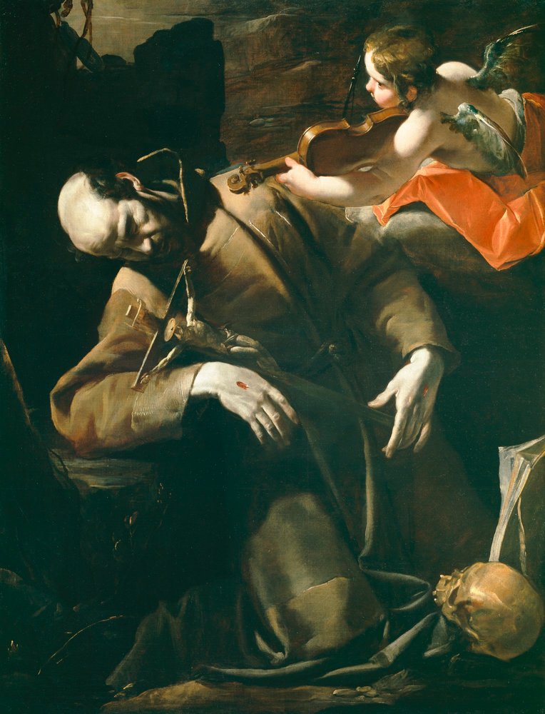 Frans av Assisi i ekstase foran en kjerub med fiolin av Gioacchino Assereto